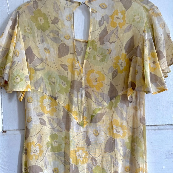 Antique 1920s / 1930s Yellow Printed Floral Dress - Picture 6 of 8